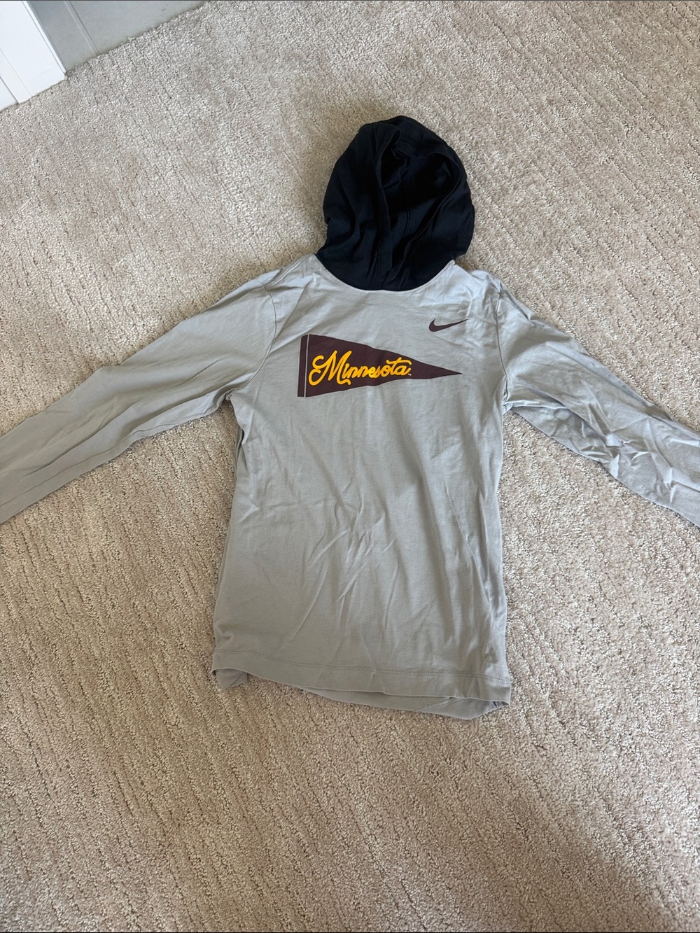 Nike Gray Hooded Long Sleeve Shirt with Maroon & Gold Pennant